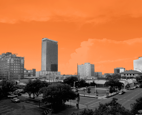 Amarillo Downtown Skyline with Orange Sky